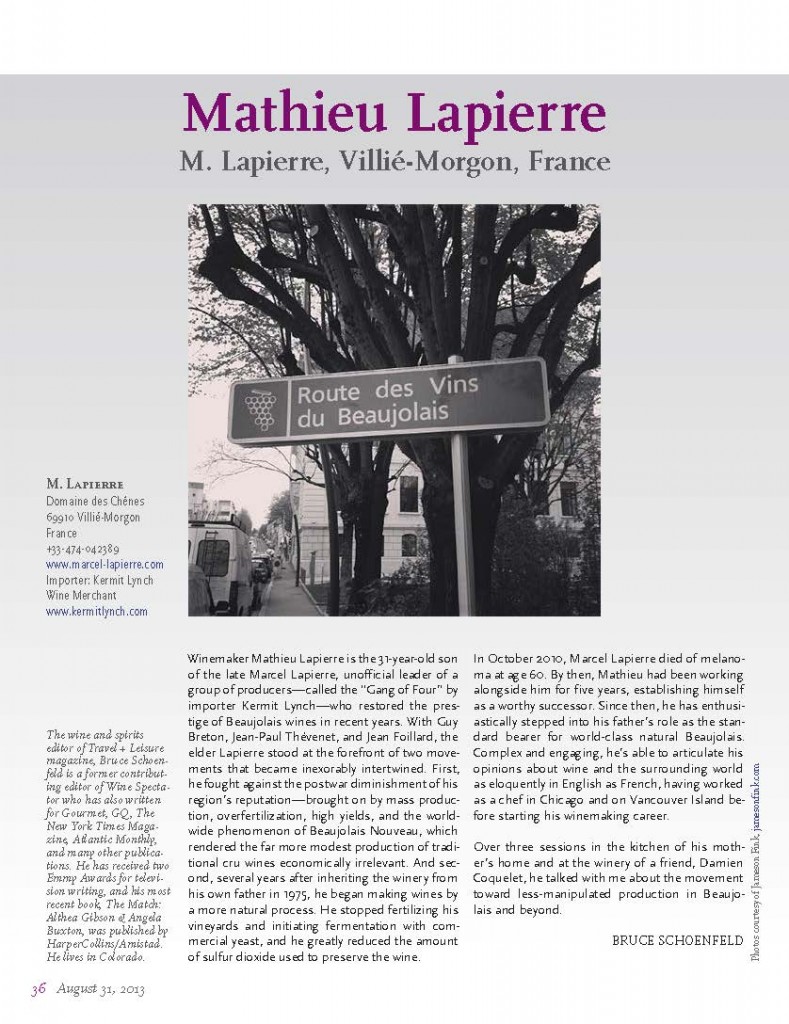 Page 1 de l’article, Sommelier Journal